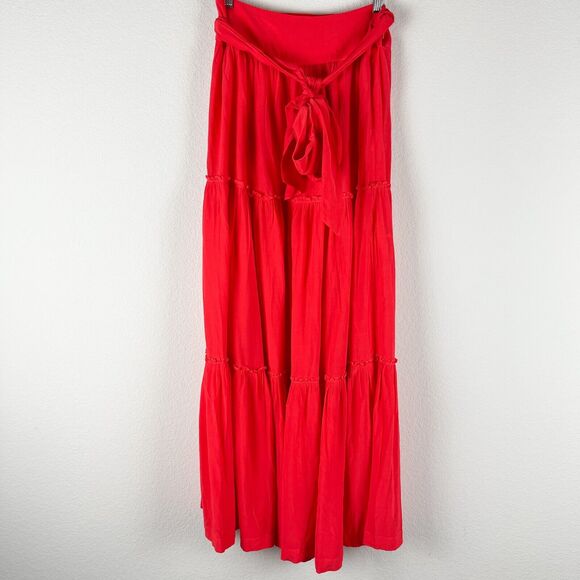Vineyard Vines Tiered Maxi Skirt Womens 4 Red Tie Front Flowy Ruffle Boho NWT